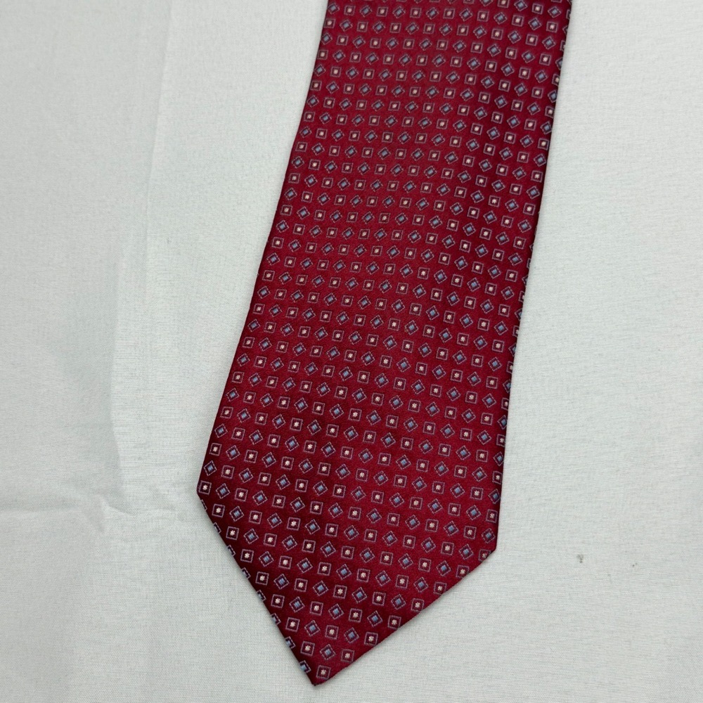 Ermenegildo Zegna Tie 62" x 3.75" Burgundy Red Silk Geometric Diamond Italy